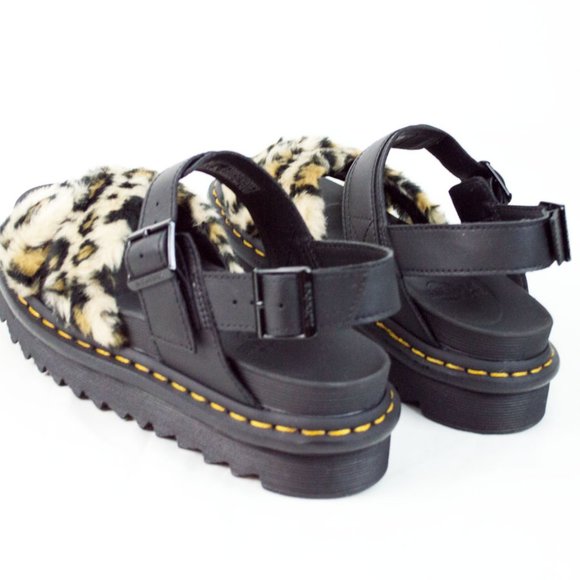 Dr. Martins Voss Fluffy Faux Fur Leather Sandals 8 - Picture 8 of 12